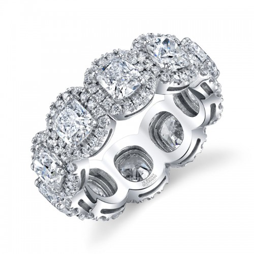 Norman Silverman Cushion Cut Eternity Band With Pave Halo