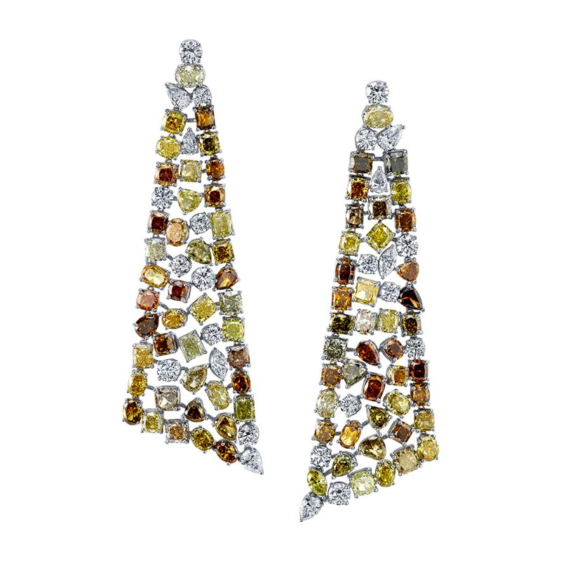 Norman Silverman Trois Angled Coloured Diamonds Drop Earring