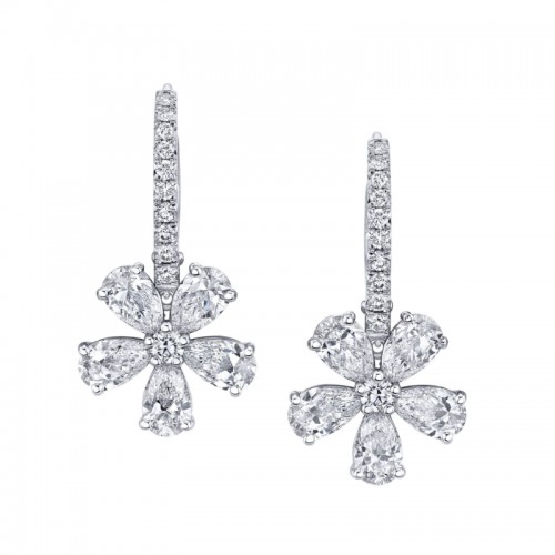Norman Silverman Diamond Floret Drop Earrings In 18K White Gold