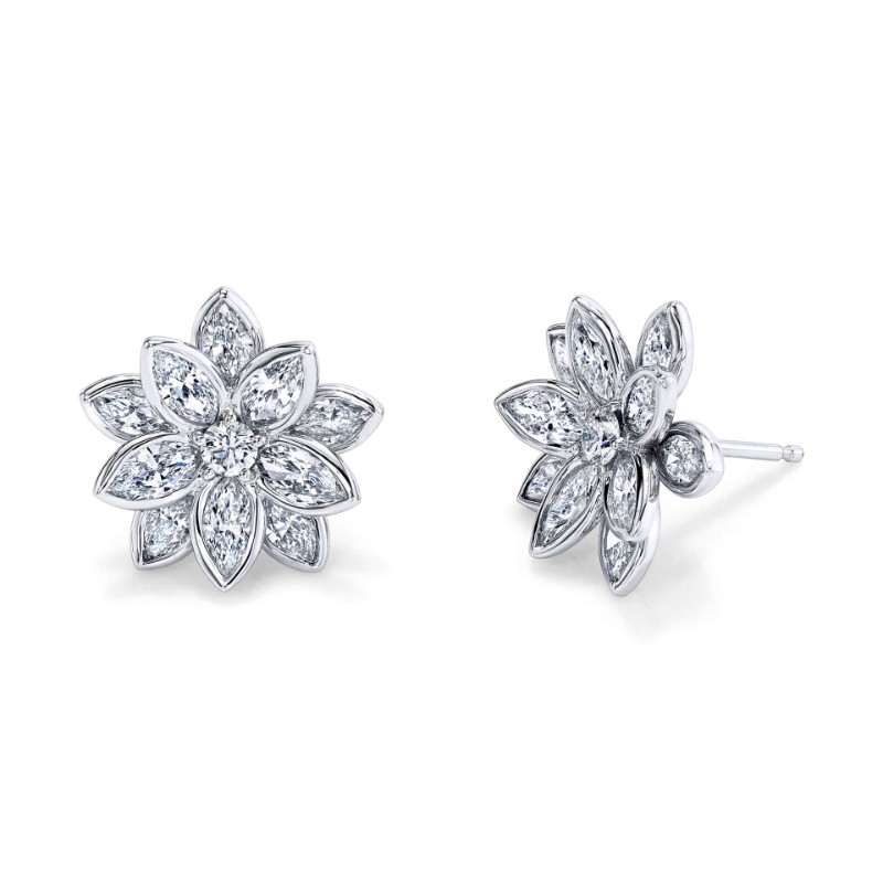 Norman Silverman Marquise Diamond Floret Earrings