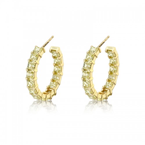 Norman Silverman 9 Carat Yellow Asscher Cut Diamond Inside Out Hoop Earring