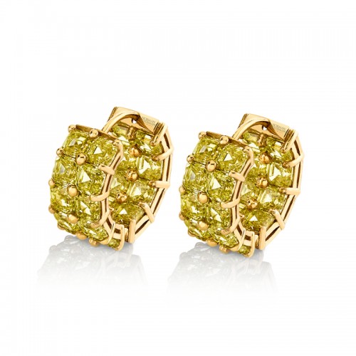 Norman Silverman 9.8 Ct Double Row Yellow Asscher Cut Diamond Huggies In 18K Yellow Gold