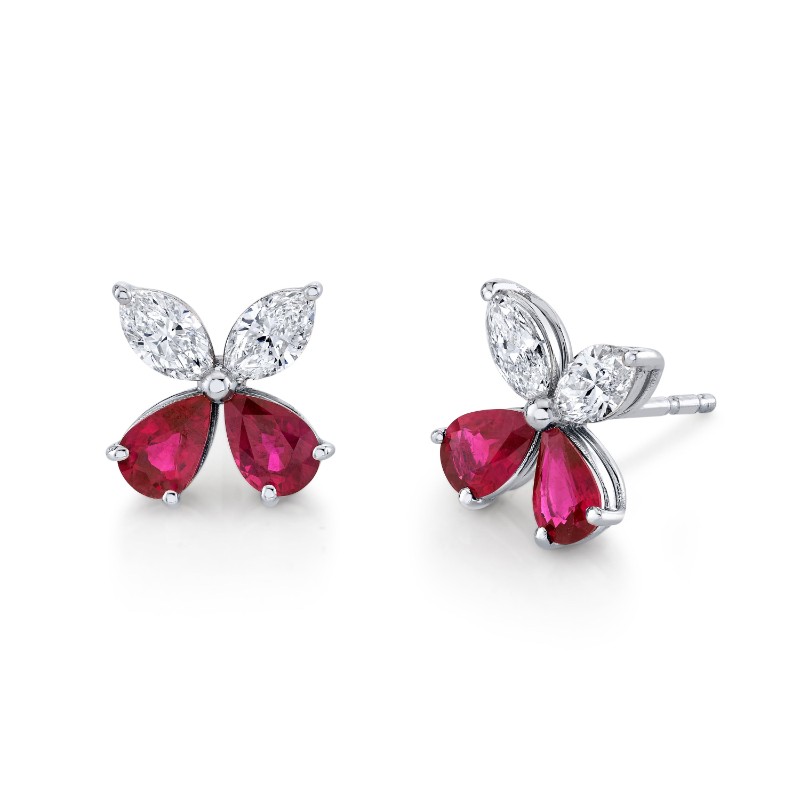 Norman Silverman 2.52 Carat Diamond And Ruby Floret Studs