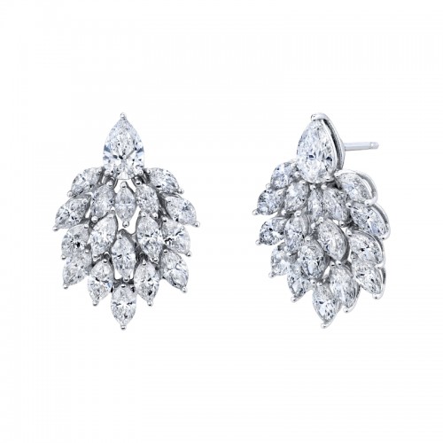 Norman Silverman Marquise And Pear Shape Diamonds Cluster Earrings