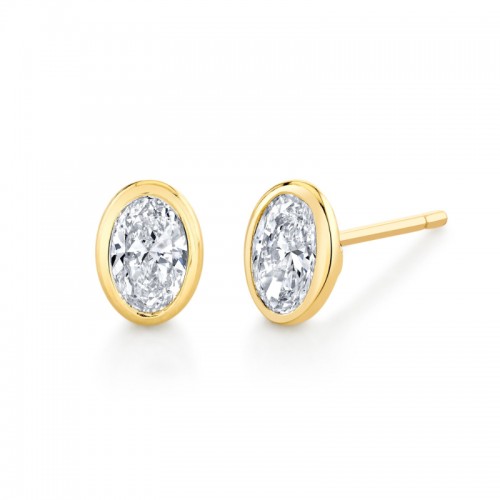 Norman Silverman 1.4 Carat Oval Diamond Bezel Studs Set In 18K Gold