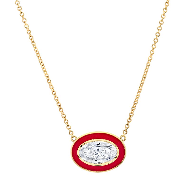 Norman Silverman Oval-Cut Diamond In Red Enamel Pendant