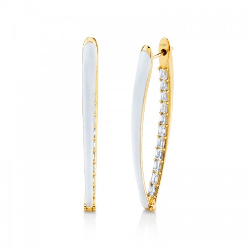 Norman Silverman Diamond Hoop Earrings With White Enamel