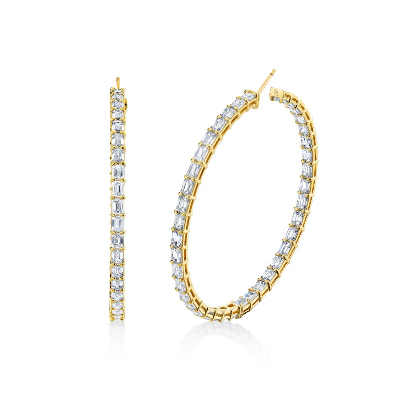 Norman Silverman Emerald Cut Diamond Hoop Earrings