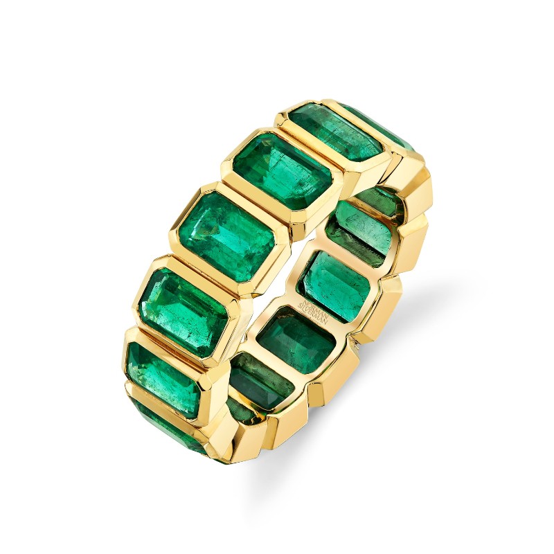 Norman Silverman Green Emerald 18K Yellow Gold Eternity Band