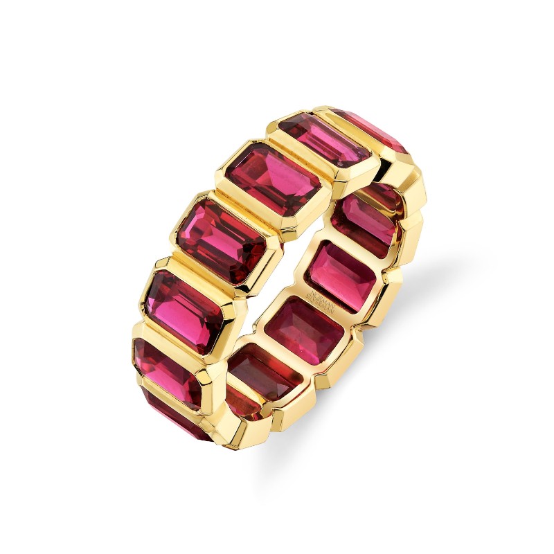 Norman Silverman 18K Yellow Gold Emerald Cut Ruby Eternity Band
