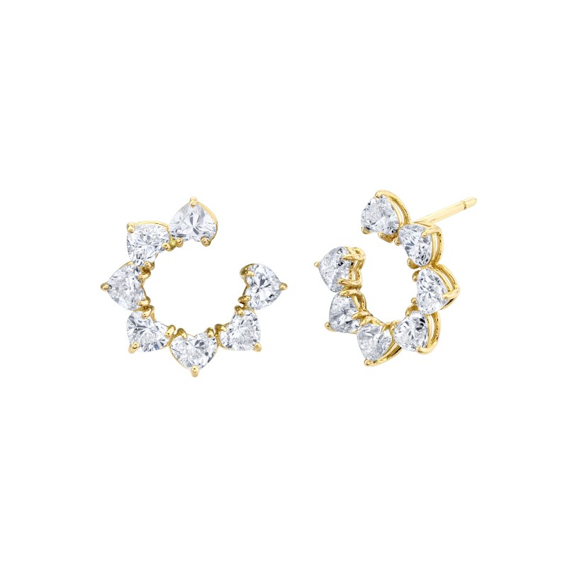 Norman Silverman Heart Shape Diamonds Open Ended Earrings In 18K Yellow Gold
