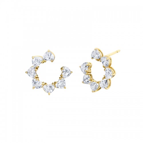 Norman Silverman Heart Shape Diamonds Open Ended Earrings In 18K Yellow Gold
