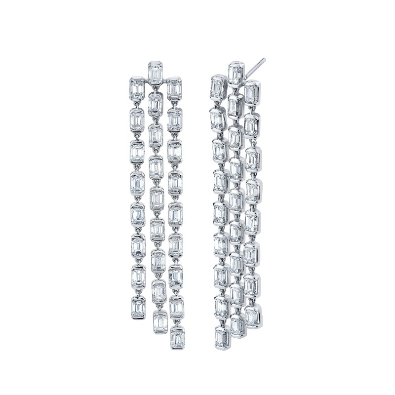 Norman Silverman Emerald Cut Diamonds Dangle Earrings