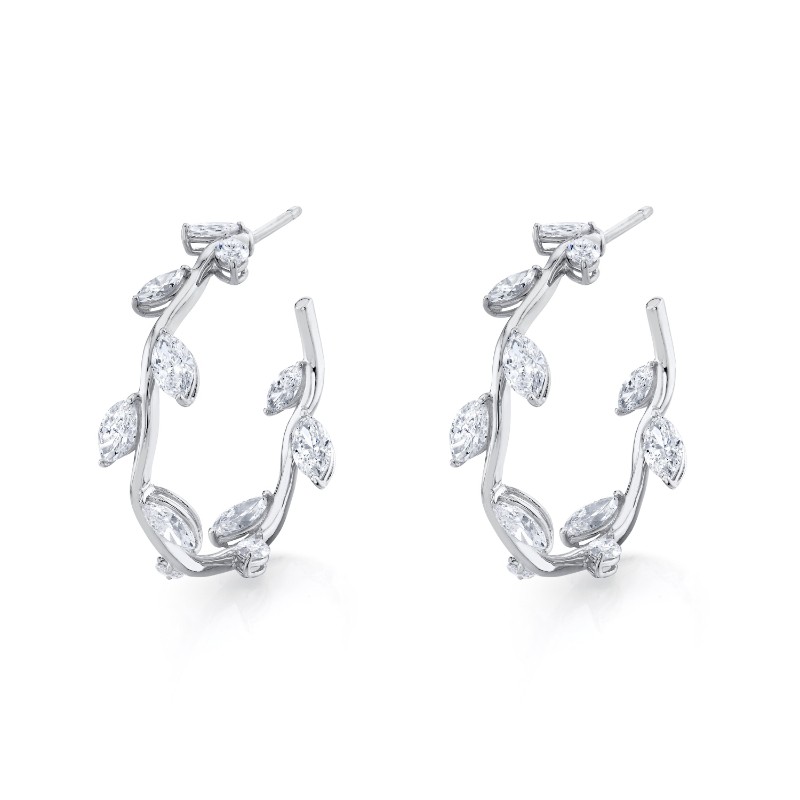 Norman Silverman Marquise Shape And Round Brilliant Vine Hoop Earring