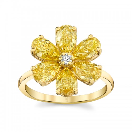 Norman Silverman Fancy Vivid Yellow Pear Shape Flower Ring