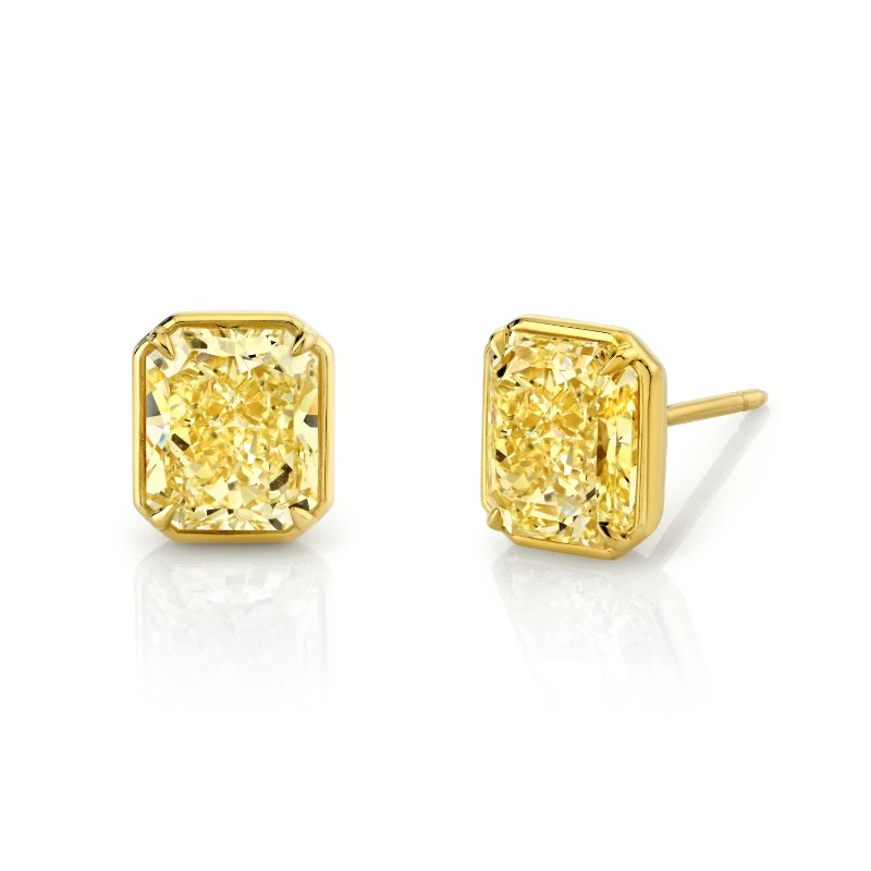 Norman Silverman Fancy Yellow Radiant Cut Diamond Studs
