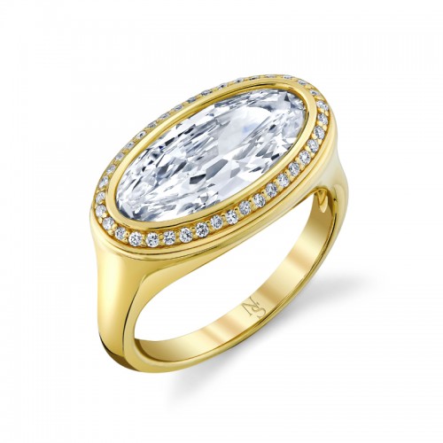 Norman Silverman East West Oval Cut Diamond Halo Ring