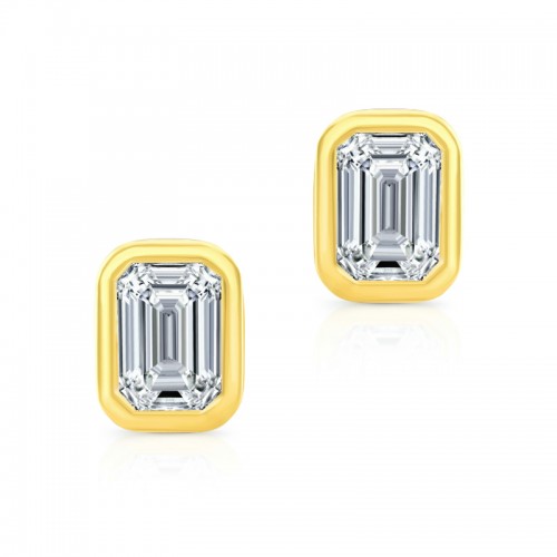 Norman Silverman Emerald Cut Diamond Bezel Studs