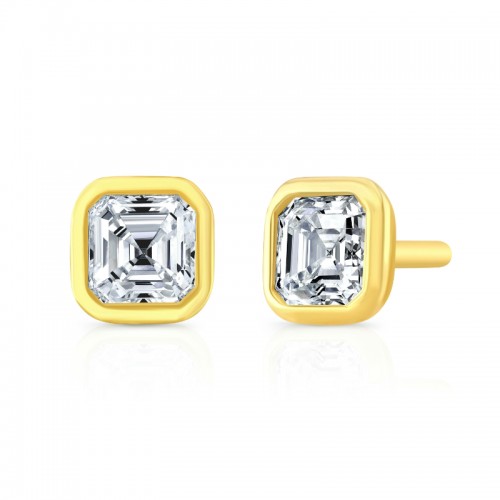 Norman Silverman Asscher Cut Diamond Bezel Studs