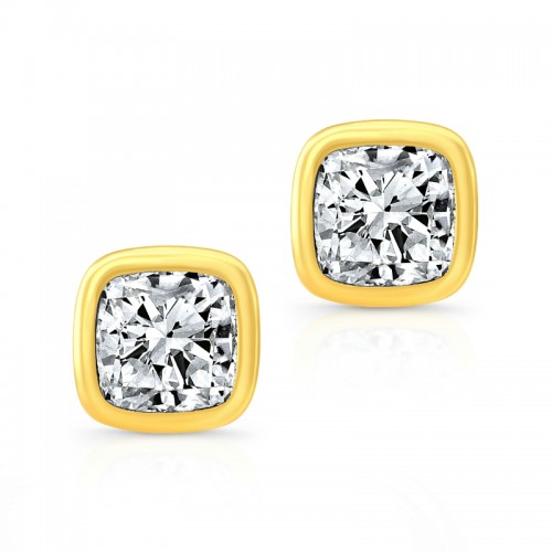 Norman Silverman Cushion Cut Diamond Bezel Studs