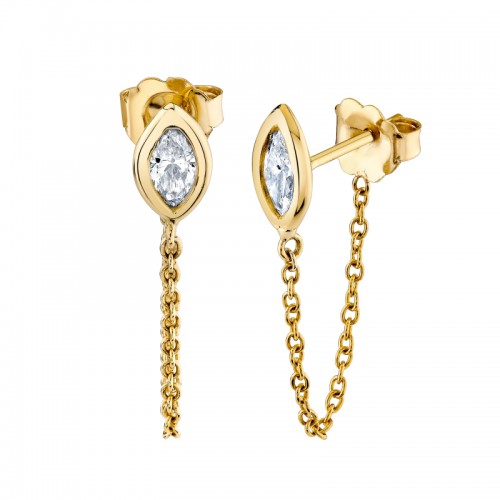 Norman Silverman Bezel Shape Marquise Chain Hoop Earrings
