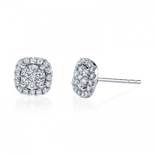 Deutsch Signature Cushion Halo Stud Earrings With An Illusion Set Round Center