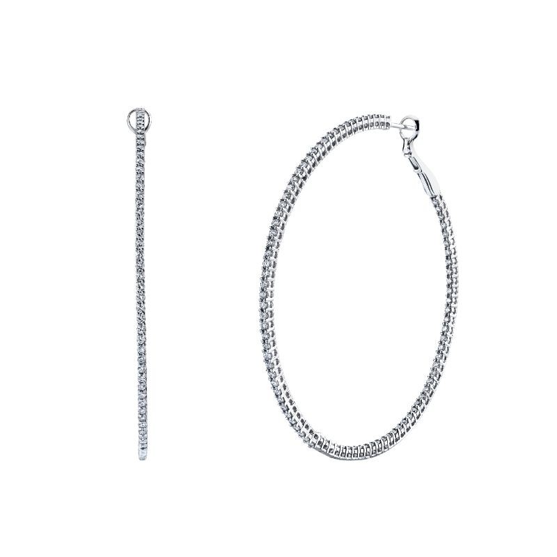 Deutsch Signature Round Double Basket Shared Prong Hoop Earrings