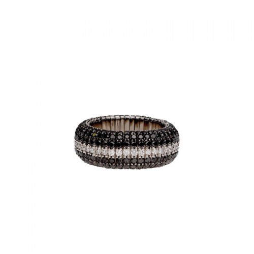 Medium White and Black Diamond Double Row Stretch Ring