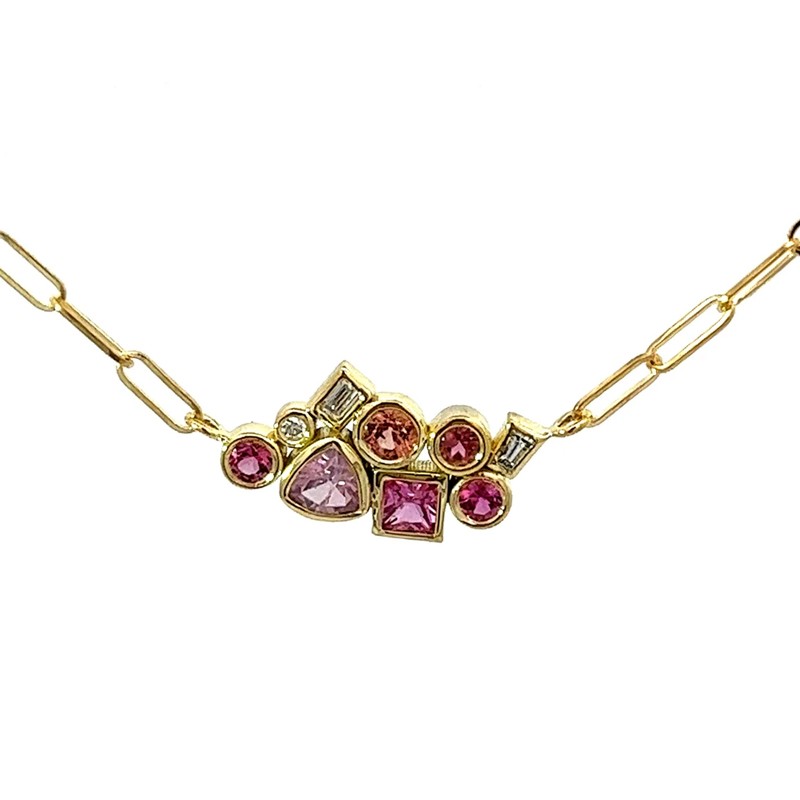 Pink Tourmaline, Pink Sapphire and Spinel Bubble Bea Necklace