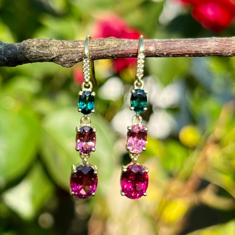 Green and Pink Tourmaline 3-Joyce Earrings