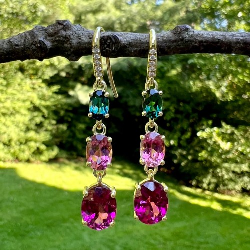 Green and Pink Tourmaline 3-Joyce Earrings