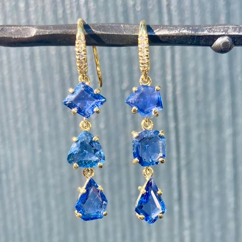Asymmetrical Blue Sapphire Triple Drop Earrings