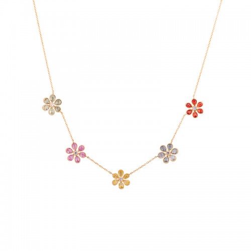 John Apel Flower Sapphire and Diamond Station Necklace