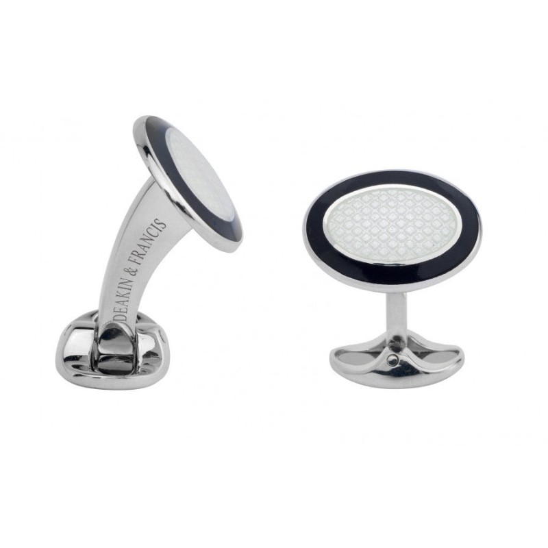 Deakin & Francis Domed Oval Ivory Centre & Black Edge Cufflinks