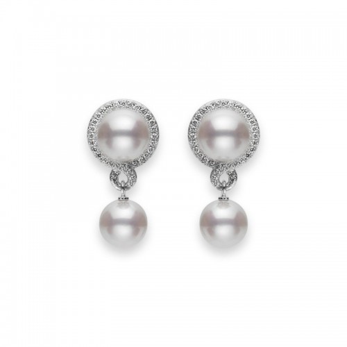 Mikimoto Diamond Pave Swirl Halo Akoya A+ Petit Soleil Cultured Pearl Drop Earring