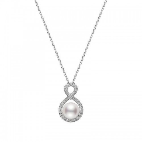 Mikimoto 18K White Gold Ruyi Collection Akoya Cultured Pearl And Diamond Pedant