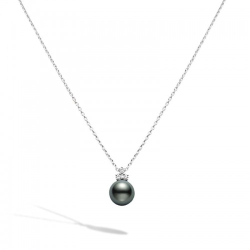 Mikimoto 18K White Gold Rhodium Plated Black South Sea Pendant Necklace
