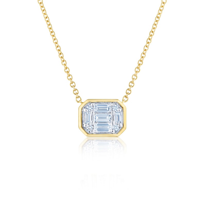Sunburst Emerald Cut Diamond Bezel Set East-West Pendant