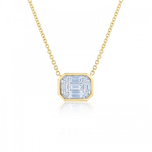 Sunburst Emerald Cut Diamond Bezel Set East-West Pendant