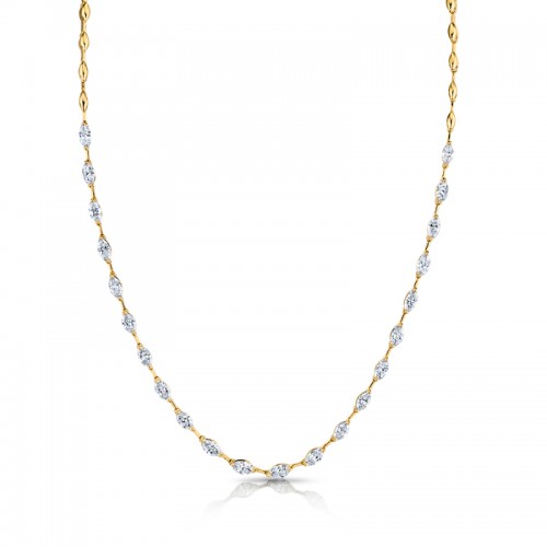 Norman Silverman 4.35 Carat 18K Yellow Gold Marquise Diamonds Straight Line Bar Necklace