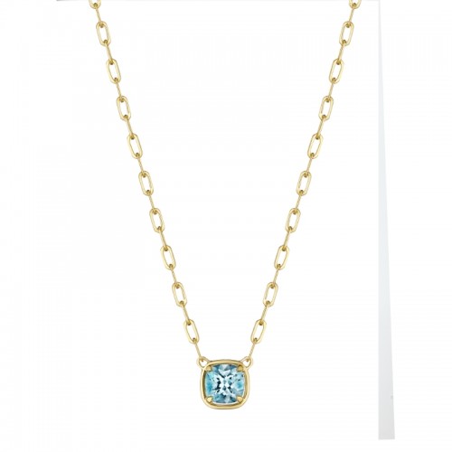 Cushion Cut Aquamarine Necklace On Link Chain