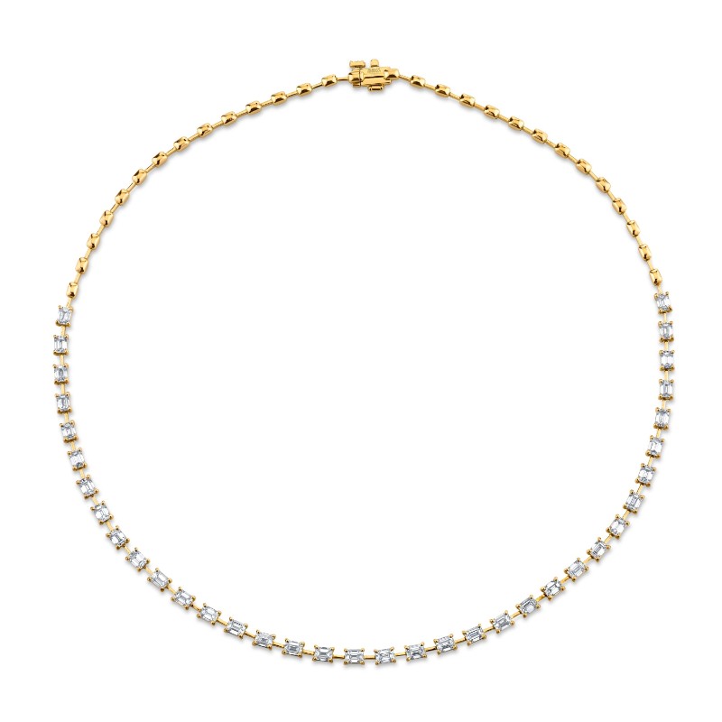 Norman Silverman 18K Yellow Gold Bar Necklace With Emerald Cut Diamonds