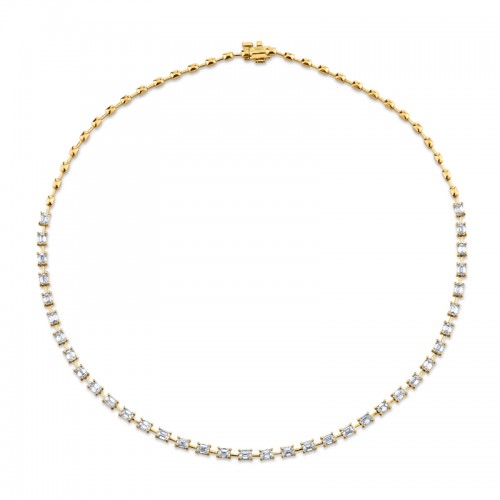 Norman Silverman 18K Yellow Gold Bar Necklace With Emerald Cut Diamonds