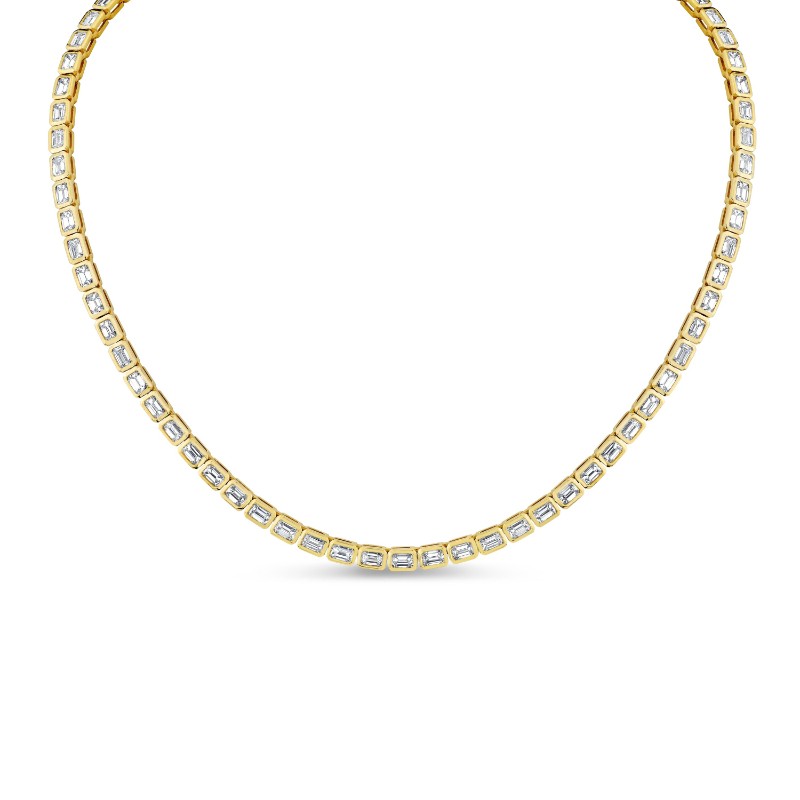 Norman Silverman East West Emerald Cut Bezel Set Tennis Necklace