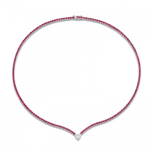 Norman Silverman Straight Line Ruby Necklace With Diamond Accent