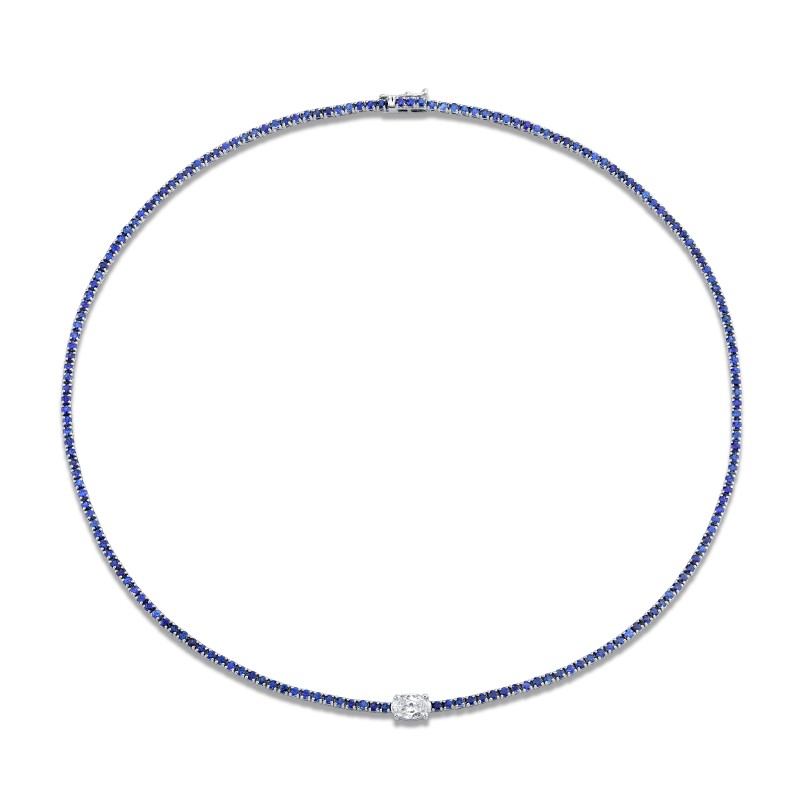 Norman Silverman Straight Line Sapphire Necklace With Diamond Accent