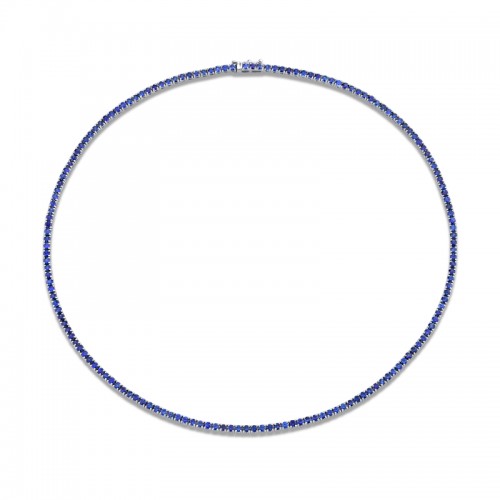 Norman Silverman 9.06 Carat 18K White Gold Blue Sapphire Straight Line Necklace
