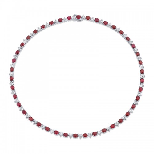 Norman Silverman 28.20 Carat 18K White Gold Oval Ruby Necklace