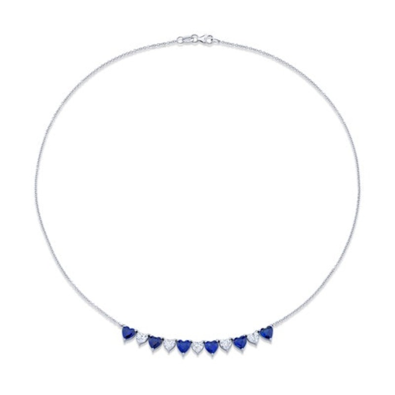 Norman Silverman Alternating Heart Shape Diamond & Sapphire Necklace
