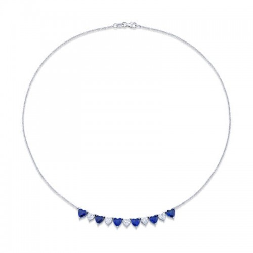 Norman Silverman Alternating Heart Shape Diamond & Sapphire Necklace